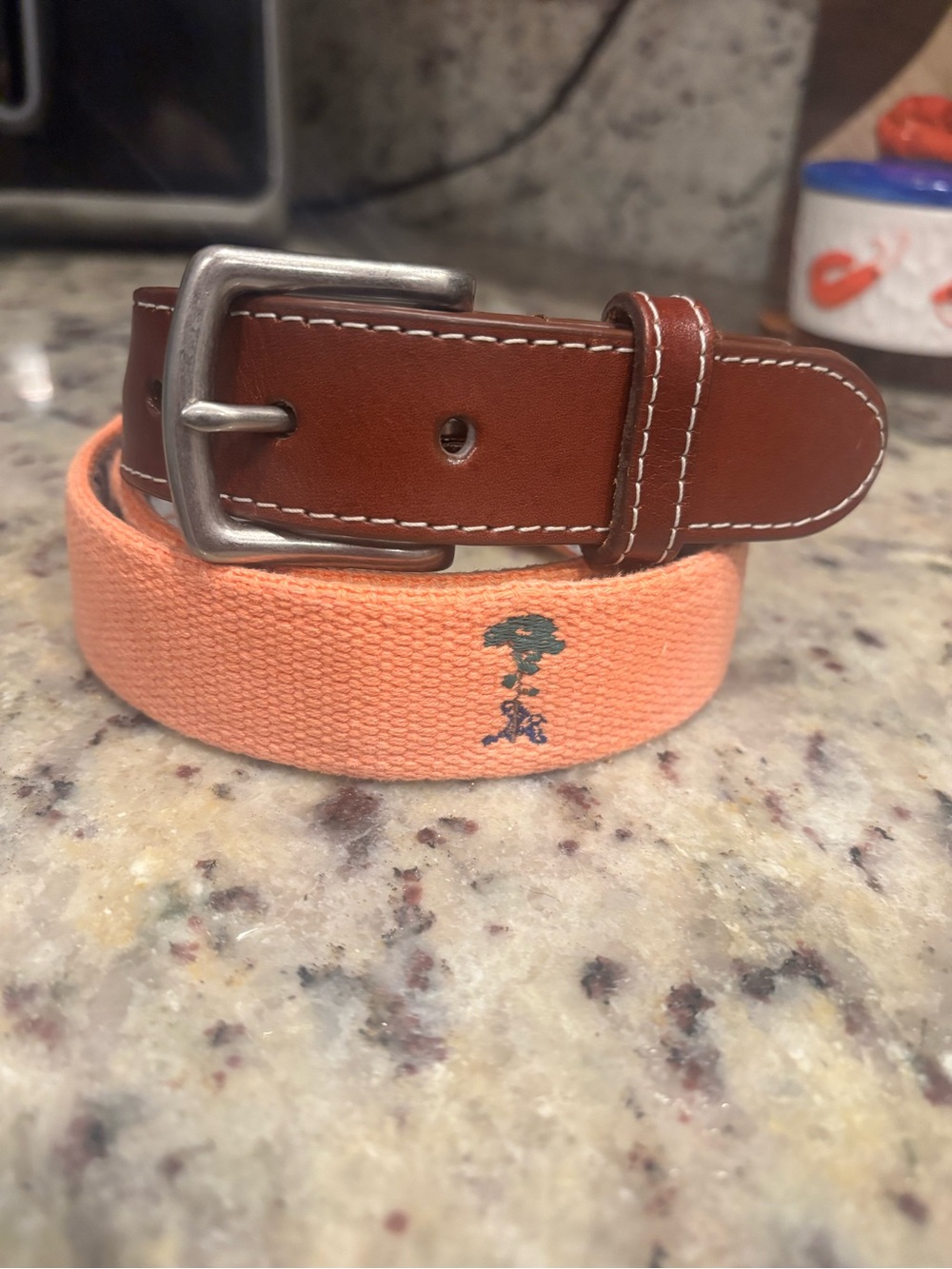 Mens Peter Millar pink embroidered belt 40